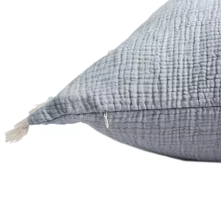 Pillows>Kirklands Home Powder Gauze Organic Fringe Throw Pillow Blue