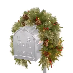 Christmas Arrangements & Garland>Kirklands Home Pre-Lit Berries and Pine Cones Mailbox Swag