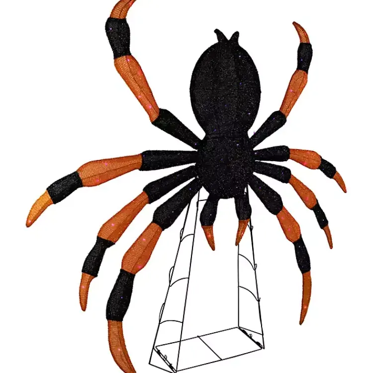 Halloween>Kirklands Home Pre-Lit Black and Orange Outdoor Spider Decoration