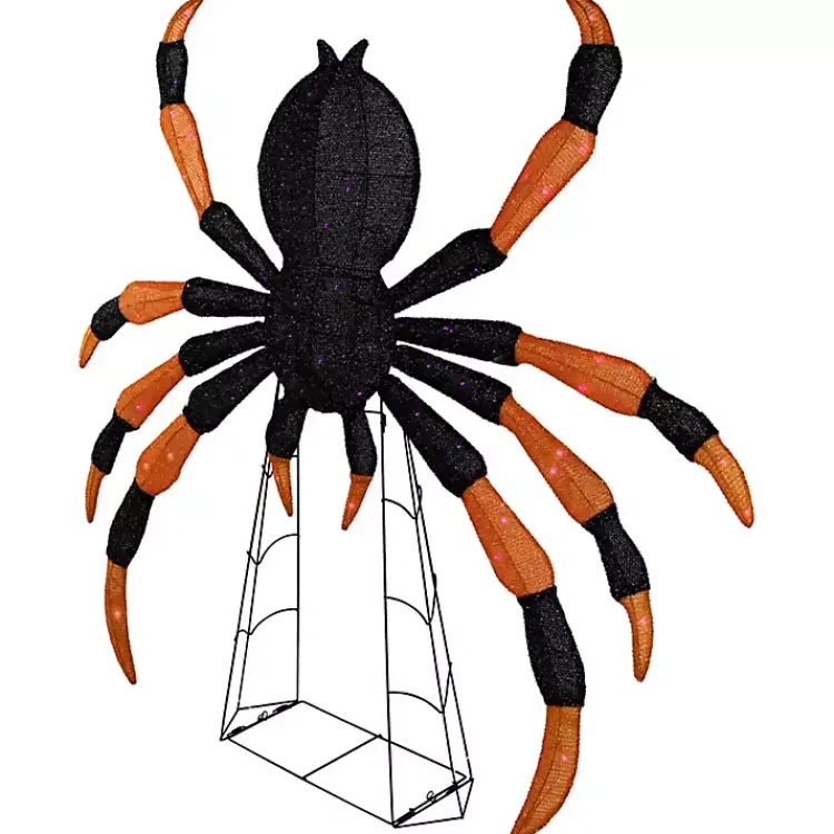 Halloween>Kirklands Home Pre-Lit Black and Orange Outdoor Spider Decoration