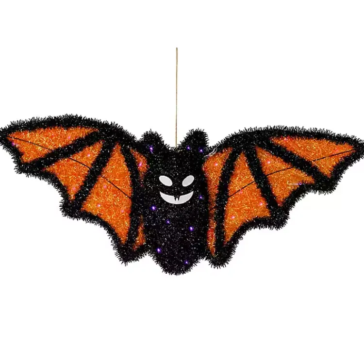 Halloween>Kirklands Home Pre-Lit Black and Orange Outdoor Bat Decoration