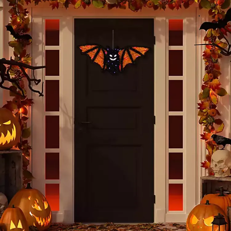 Halloween>Kirklands Home Pre-Lit Black and Orange Outdoor Bat Decoration