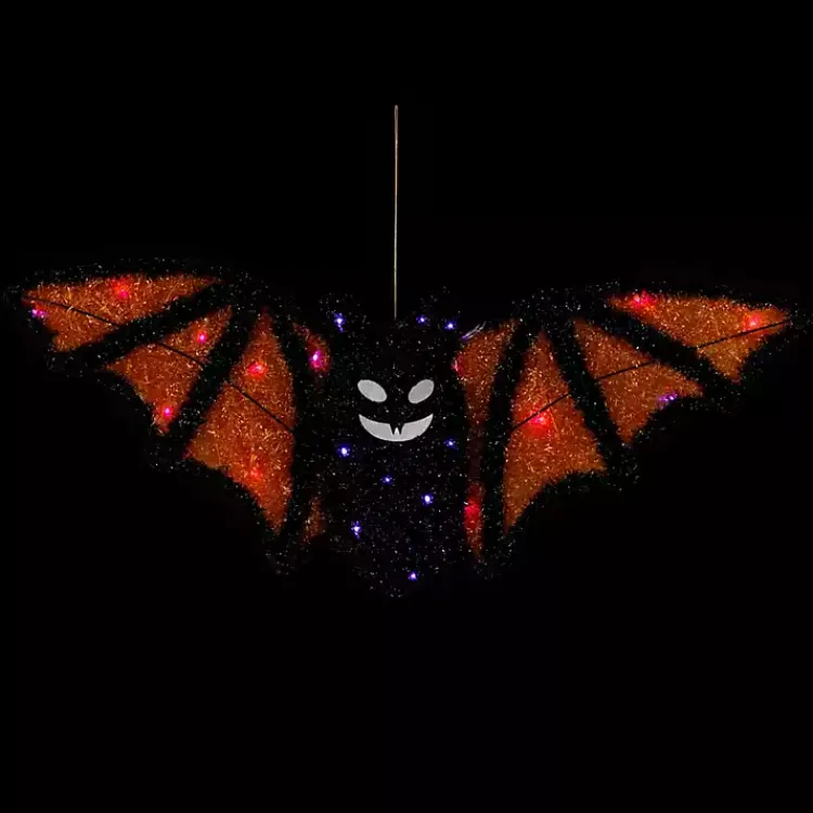 Halloween>Kirklands Home Pre-Lit Black and Orange Outdoor Bat Decoration