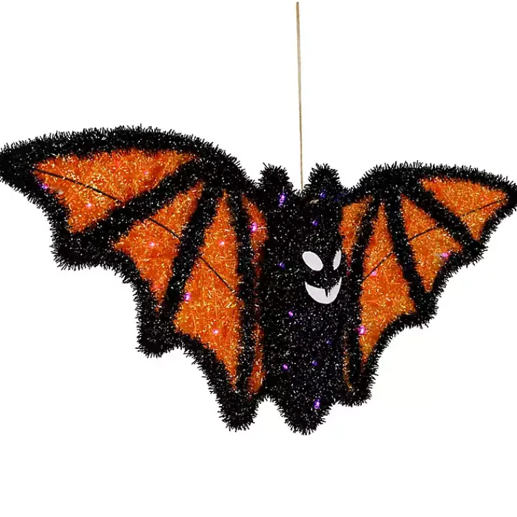 Halloween>Kirklands Home Pre-Lit Black and Orange Outdoor Bat Decoration
