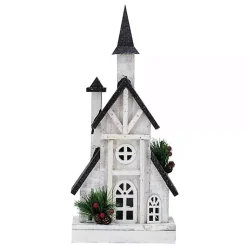 Christmas Decorations>Kirklands Home Pre-Lit Black and White Steepled Church Statue