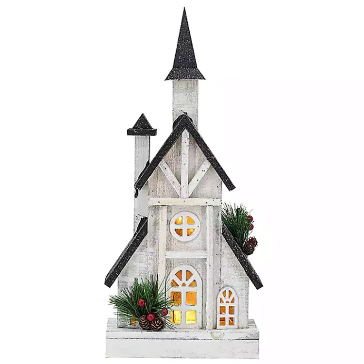 Christmas Decorations>Kirklands Home Pre-Lit Black and White Steepled Church Statue