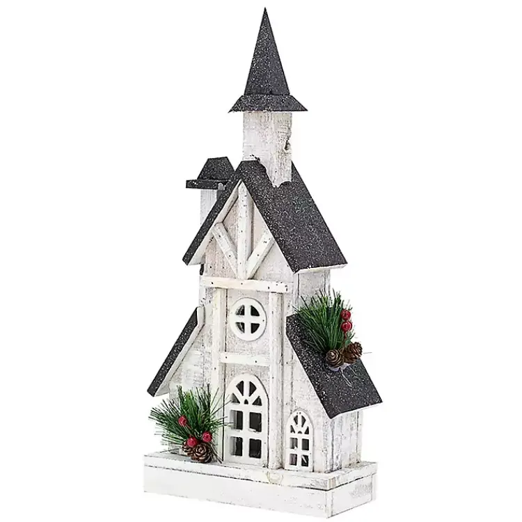 Christmas Decorations>Kirklands Home Pre-Lit Black and White Steepled Church Statue