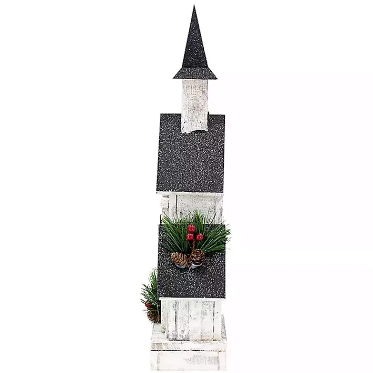 Christmas Decorations>Kirklands Home Pre-Lit Black and White Steepled Church Statue