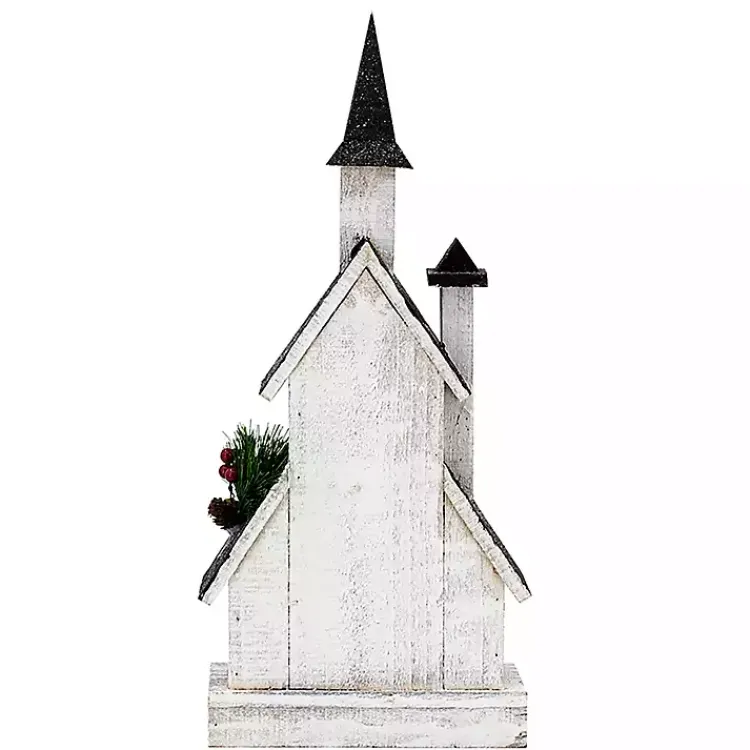 Christmas Decorations>Kirklands Home Pre-Lit Black and White Steepled Church Statue