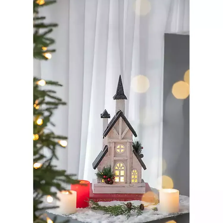 Christmas Decorations>Kirklands Home Pre-Lit Black and White Steepled Church Statue