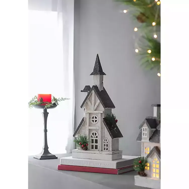 Christmas Decorations>Kirklands Home Pre-Lit Black and White Steepled Church Statue