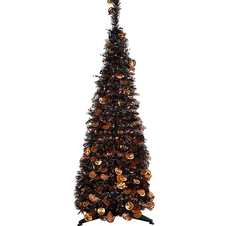 Halloween>Kirklands Home Pre-Lit Halloween Pumpkin Tree, 4 ft. Black