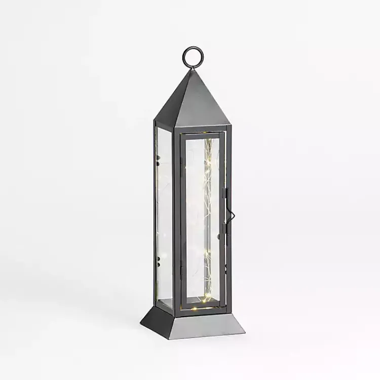 Lanterns>Kirklands Home Pre-Lit Metal Twinkle Lights Lantern, 15 in. Black
