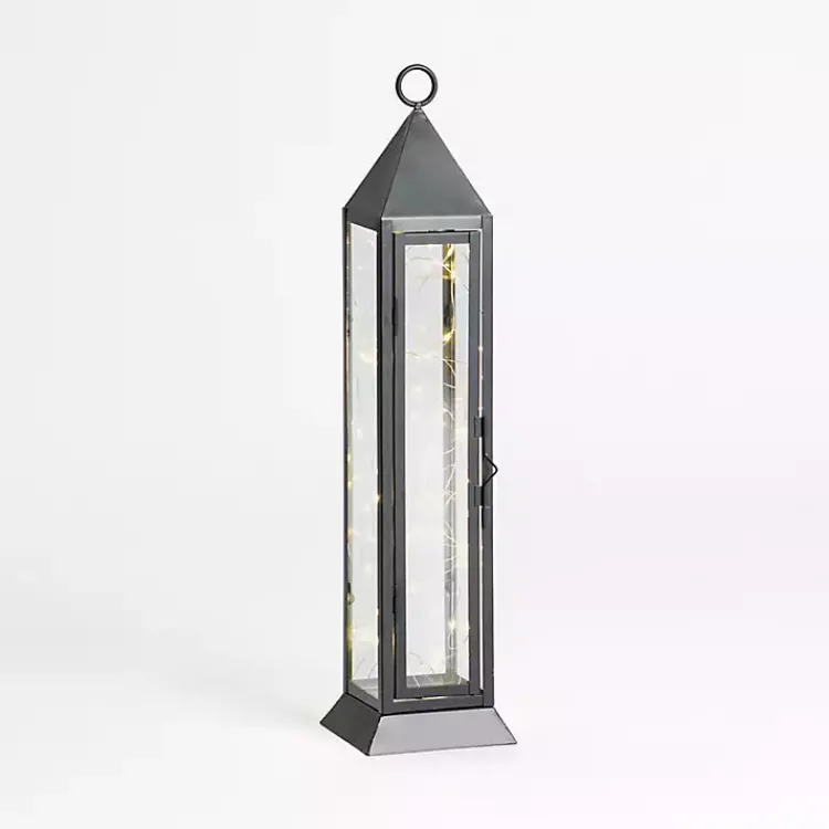 Lanterns>Kirklands Home Pre-Lit Metal Twinkle Lights Lantern, 18 in. Black