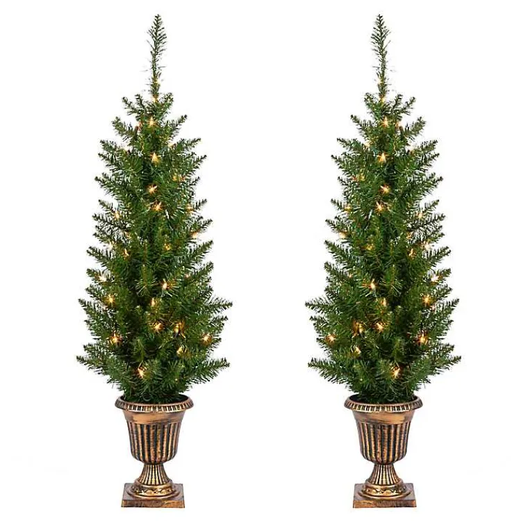 Christmas Arrangements & Garland>Kirklands Home Pre-Lit Cedar Pine Christmas Trees, Set of 2 Green