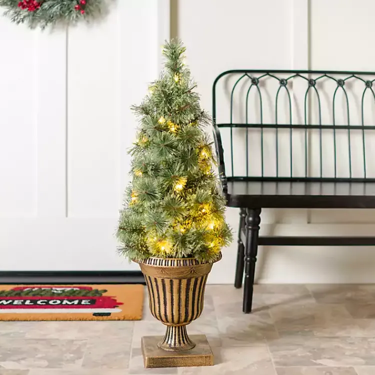 Christmas Arrangements & Garland>Kirklands Home Pre-Lit Christmas Tree Topiaries, Set of 2