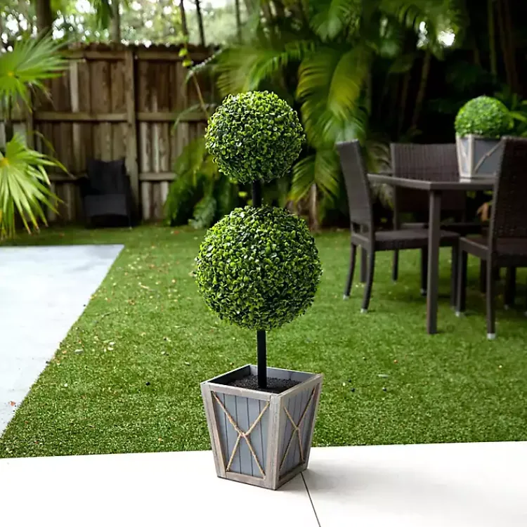 Trees & Topiaries>Kirklands Home Pre-Lit Double Boxwood Topiary in Planter, 3 ft.