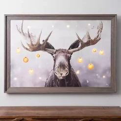 Christmas Art & Wall Decor>Kirklands Home Pre-Lit Elmer the Moose Framed Canvas Art Print Brown