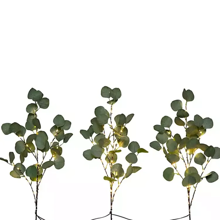 Stems & Bouquets>Kirklands Home Pre-Lit Eucalyptus 3-pc. Bouquet Green