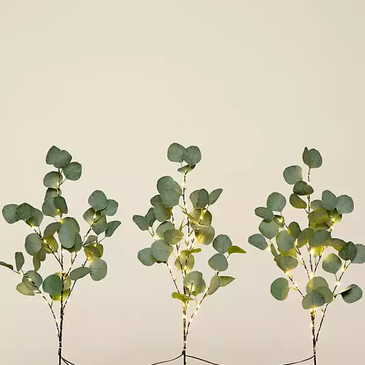 Stems & Bouquets>Kirklands Home Pre-Lit Eucalyptus 3-pc. Bouquet Green