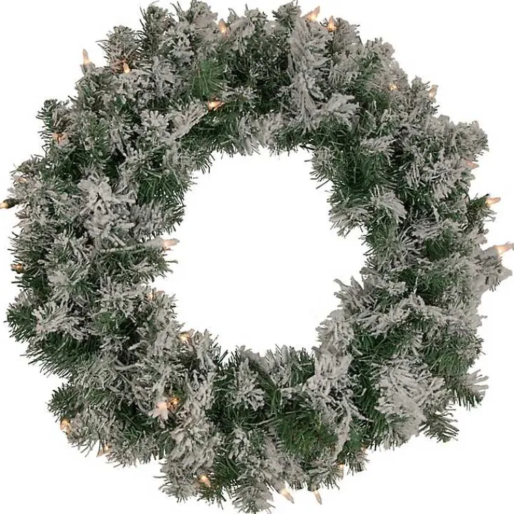 Christmas Wreaths>Kirklands Home Pre-lit Flocked Artificial Pine Wreath