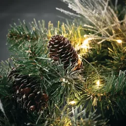 Christmas Arrangements & Garland>Kirklands Home Pre-Lit Flocked Mixed Pine and Pinecone Garland Green