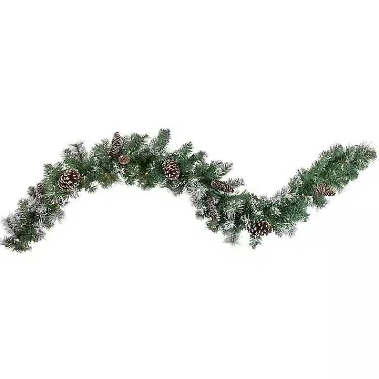 Christmas Arrangements & Garland>Kirklands Home Pre-Lit Frosted Pine and Pinecone Garland Green