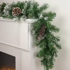 Christmas Arrangements & Garland>Kirklands Home Pre-Lit Frosted Pine and Pinecone Garland Green