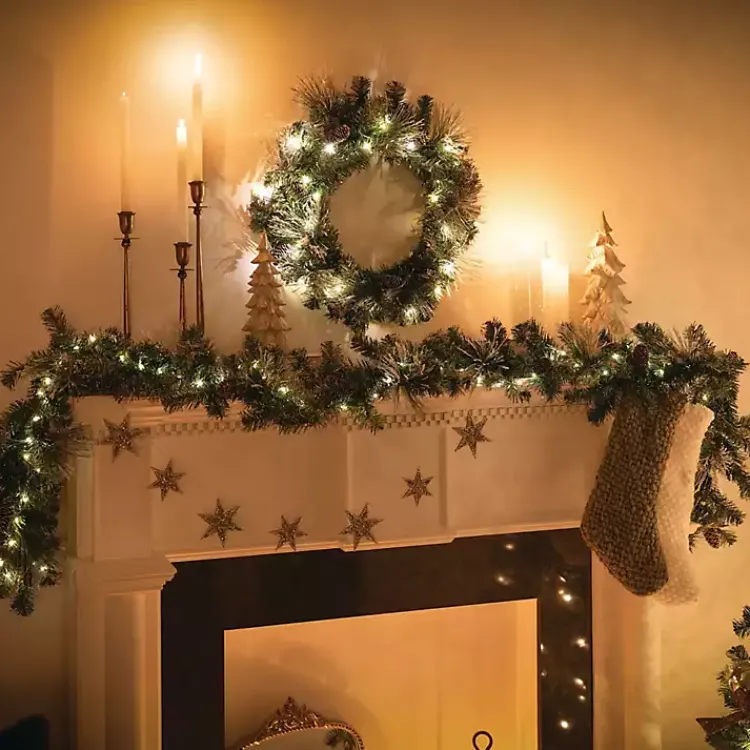Christmas Wreaths>Kirklands Home Pre-Lit Frosted Pine and Pinecone Christmas Wreath