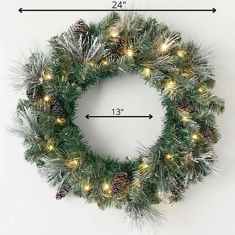 Christmas Wreaths>Kirklands Home Pre-Lit Frosted Pine and Pinecone Christmas Wreath