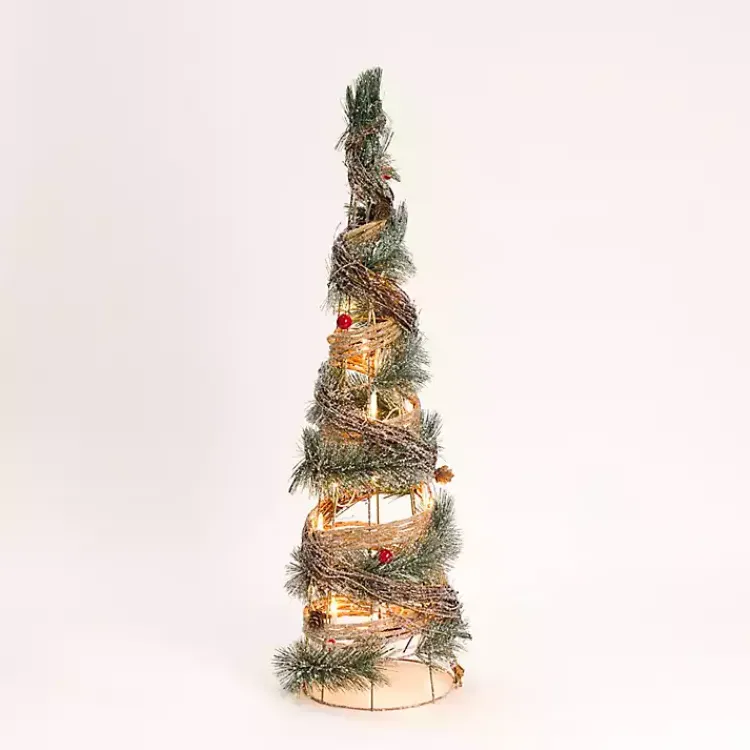 Outdoor Christmas Decorations>Kirklands Home Pre-Lit Frosted Rattan Christmas Tree, 31 in. Green