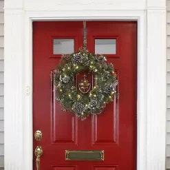 Christmas Wreaths>Kirklands Home Pre-lit Frosted White Berry and Pinecone Wreath Green