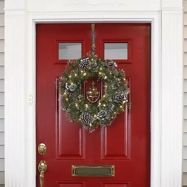 Christmas Wreaths>Kirklands Home Pre-lit Frosted White Berry and Pinecone Wreath Green