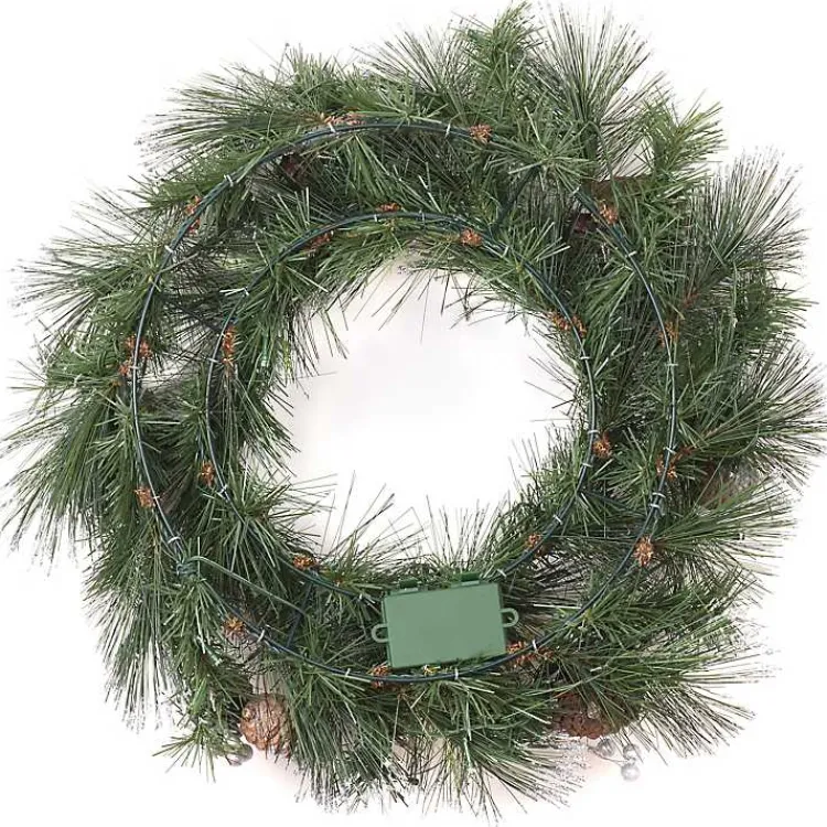 Christmas Wreaths>Kirklands Home Pre-lit Frosted White Berry and Pinecone Wreath Green