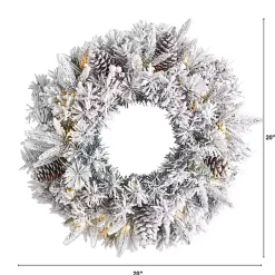 Christmas Wreaths>Kirklands Home Pre-Lit Fully Flocked Pine Branch Wreath White