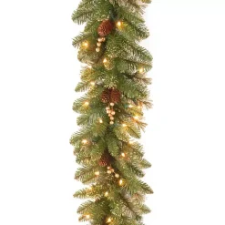 Christmas Arrangements & Garland>Kirklands Home Pre-Lit Glittery Gold Pine Garland, 9 ft.