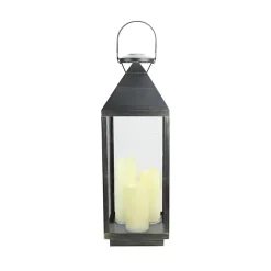 Lanterns>Kirklands Home Pre-Lit Gold Brushed Candle Lantern Black