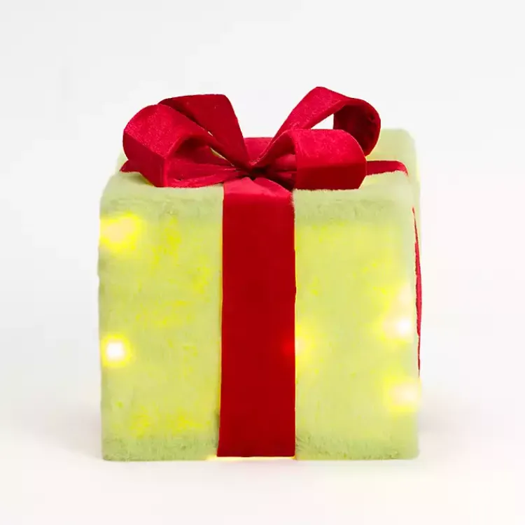 Outdoor Christmas Decorations>Kirklands Home Pre-Lit Green Whimsical Christmas Gift Box, 8 in.