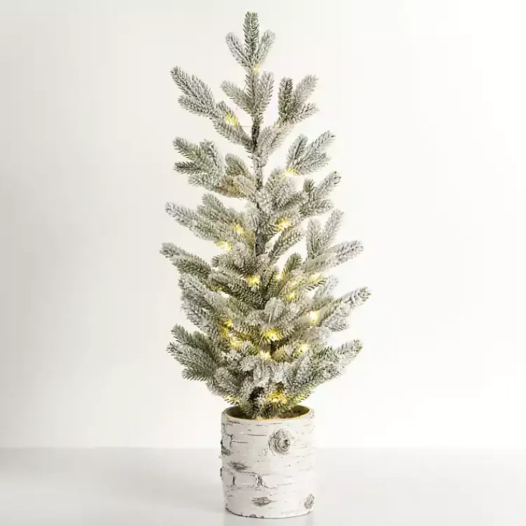 Christmas Arrangements & Garland>Kirklands Home Pre-Lit Mini Iced Birch Potted Christmas Tree