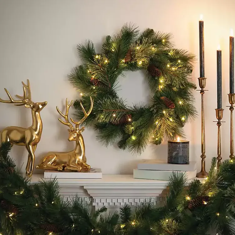 Christmas Wreaths>Kirklands Home Pre-Lit Mixed Pine and Pinecone Christmas Wreath