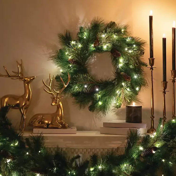Christmas Wreaths>Kirklands Home Pre-Lit Mixed Pine and Pinecone Christmas Wreath