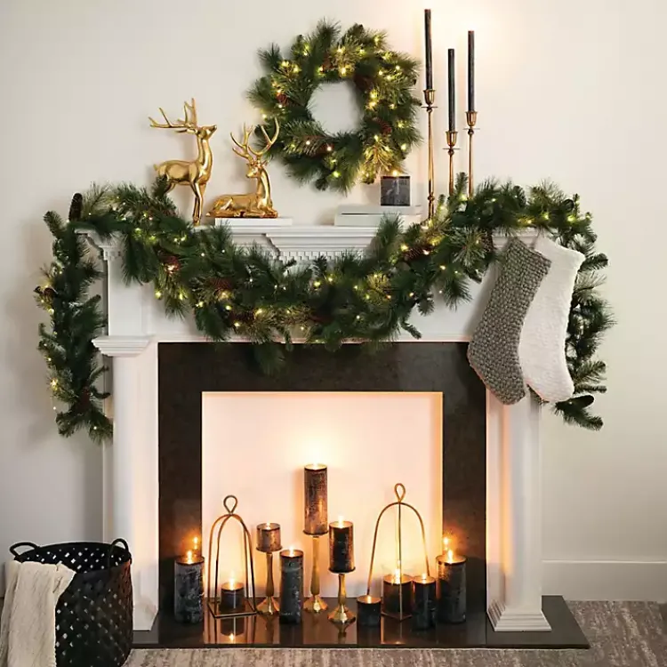 Christmas Wreaths>Kirklands Home Pre-Lit Mixed Pine and Pinecone Christmas Wreath