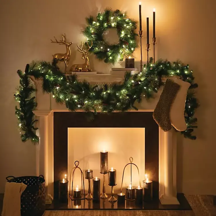 Christmas Wreaths>Kirklands Home Pre-Lit Mixed Pine and Pinecone Christmas Wreath