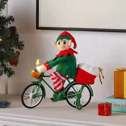 Christmas Decorations>Kirklands Home Pre-Lit Moving Christmas Elf Bicycle Figurine