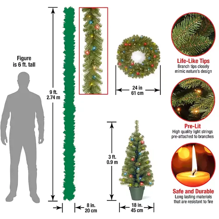 Christmas Arrangements & Garland>Kirklands Home Pre-Lit Multicolor 4-pc. Christmas ery Set Green