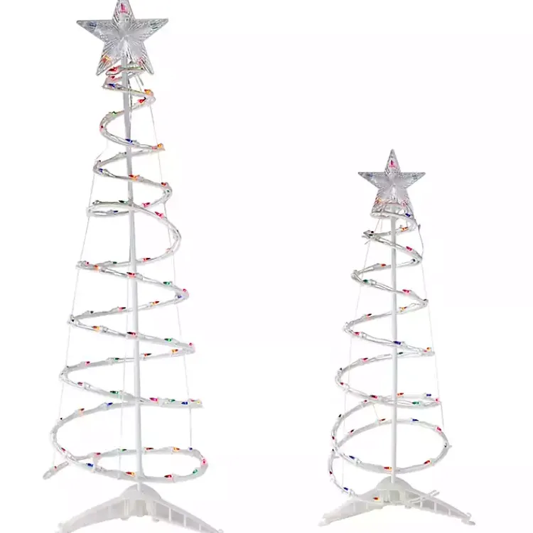 Outdoor Christmas Decorations>Kirklands Home Pre-Lit Multicolor White Spiral Trees, Set of 2