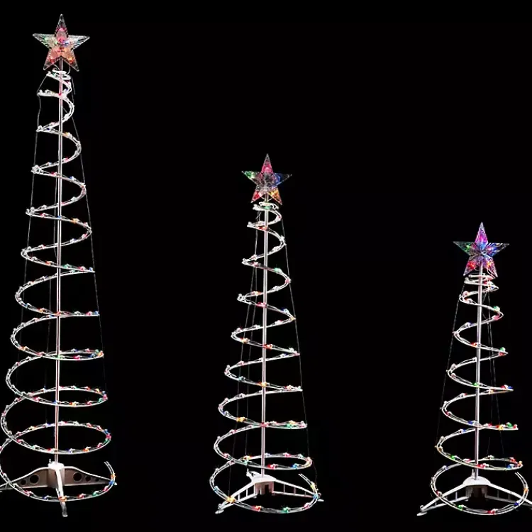 Outdoor Christmas Decorations>Kirklands Home Pre-Lit Multicolor White Spiral Trees, Set of 3