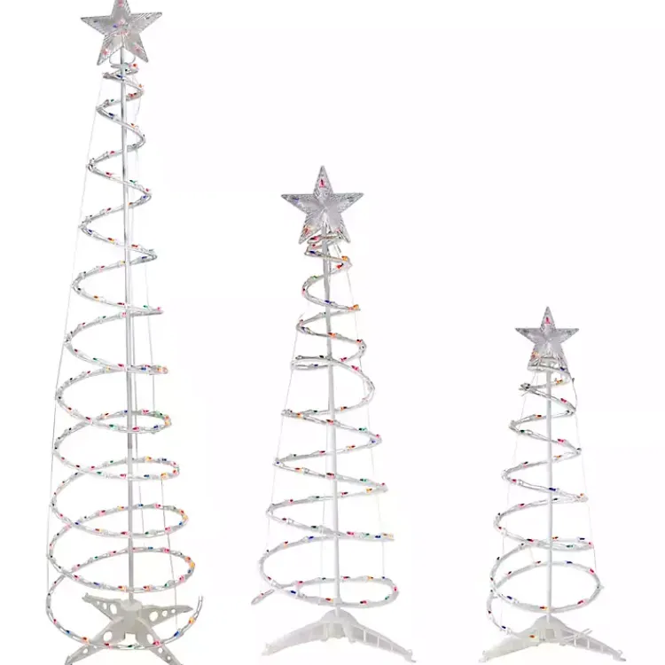 Outdoor Christmas Decorations>Kirklands Home Pre-Lit Multicolor White Spiral Trees, Set of 3
