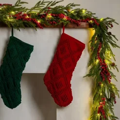 Christmas Arrangements & Garland>Kirklands Home Pre-Lit Norfolk Red Berry Garland Green