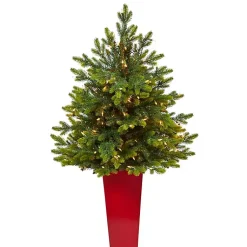 Christmas Arrangements & Garland>Kirklands Home Pre-Lit North Carolina Fir Tree in Red Planter